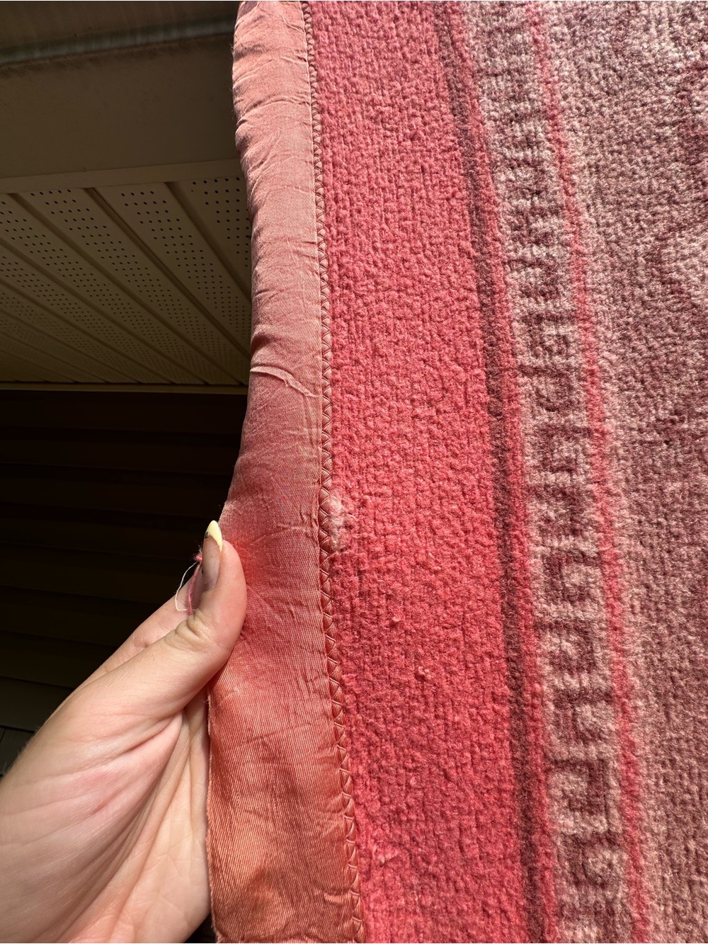 Vintage 50s 60s Pink Double Long Cotton Wool Camp Blanket Cabin Throw - Picture 5 of 14